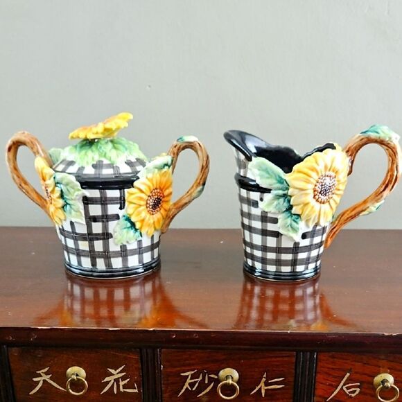 Fitz and Floyd 1992 Vintage Sunflower Sugar and Creamer Set - Picture 1 of 11